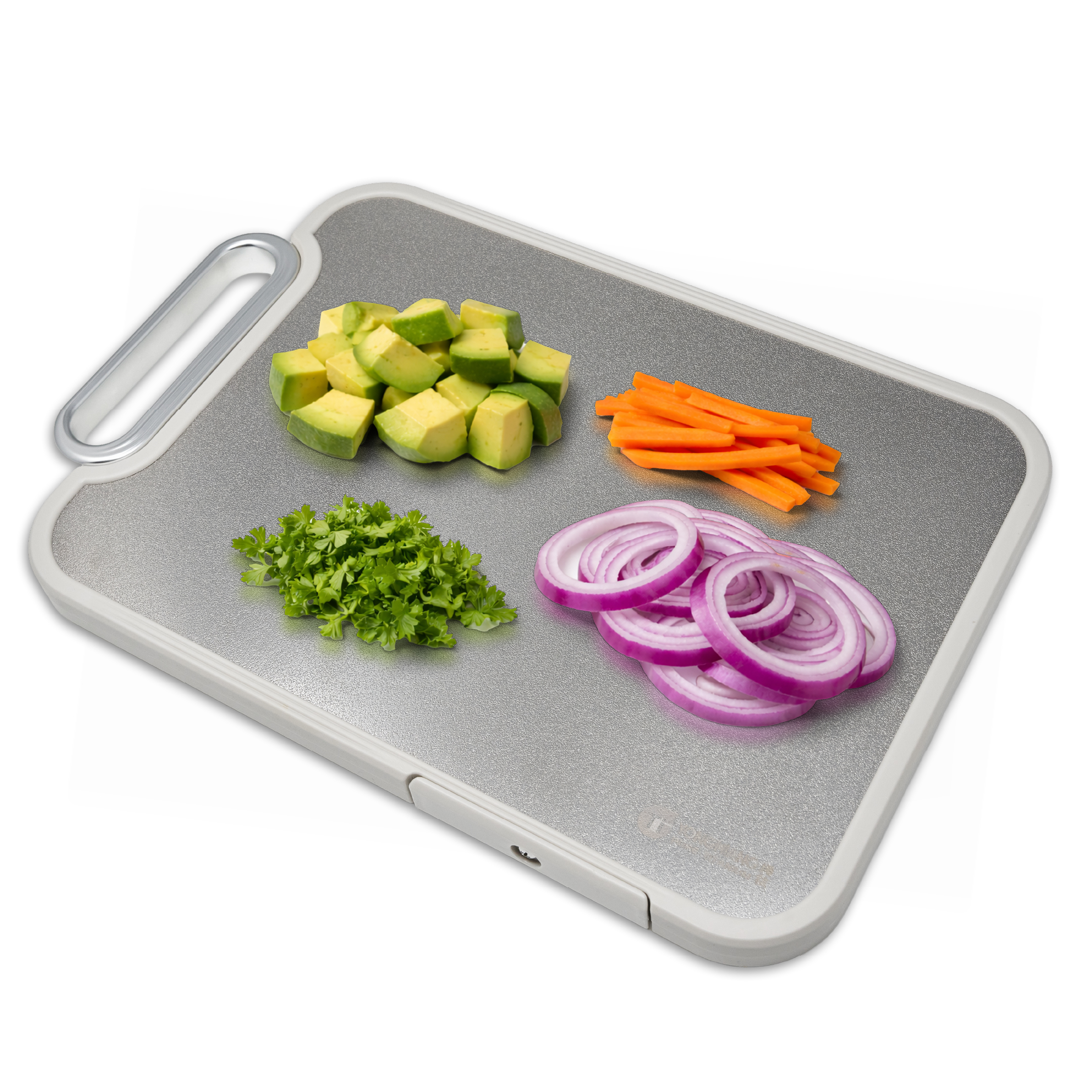 BasFoods titanium snijplank met gesneden groente